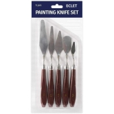 ECLET Palette Painting Knives - Set of 5 Various Sizes & Shapes, Stainless Steel Scraper Spatula with Polished Brown Handle for Artist Canvas Oil Paint Mixing Colour(C)