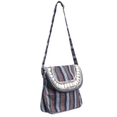 Cotton Sling Bag In Grey With Handwork