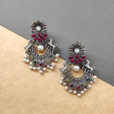 Beautiful silver look alike oxidised chandbali earrings for women wedding outfit temple earrings ethnic wear