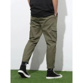 Sprouted Mens Cotton Solid Multipocket Olive Cargo Pant Slim Fit-XXL