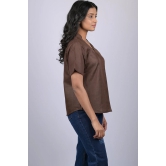 Halfsleeve top party wear western wear trending top Dark Brown Colour V-Neck Top With Collar (OTL-TPS1046)-Brown / XL