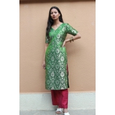 Green Brocade Kurta And Pants-XS / Kurta