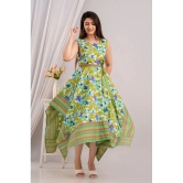 Frionkandy Cotton Printed Ankle Length Womens Asymmetric Dress - Green ( Pack of 1 ) - None