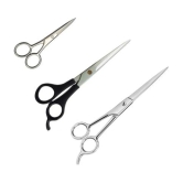 Combo of 3 Salon Accessories Scissor: 2 Barber Hair Cutting Scissor with 1 Beard and Mustache Styling Trimming and Scissors (Set of 3, Silver)