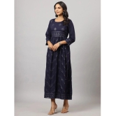 Juniper Cotton Embellished Ankle Length Womens A-line Dress - Navy Blue ( Pack of 1 ) - None