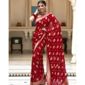 A TO Z CART Banarasi Silk Embellished Saree With Blouse Piece - Red ( Pack of 1 ) - Red