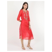 Alena - Red Silk Blend Women''s Straight Kurti - XXL