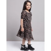 MINI & MING Girls Abstract Print Puff Sleeve Georgette Fit & Flare Midi Dress