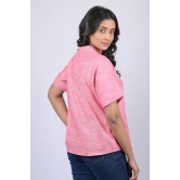 Pink  Colour V-Neck Top With Collar (OTL-TPS1045)-Pink / XXL