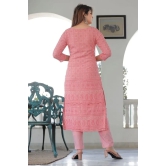 Rose Pink Chikankari Cotton Pant Set Pink XS