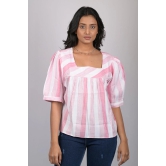 Top for women stylish and trending printed Cotton Light Pink Striped Top With Square Neck (OTL-TPS1075)-Pink / M