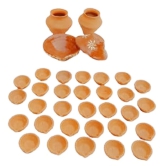 Mii Art Mitti Ke 31 Small diyai 2 Kalash Use in Diwali & Karvachoth for Puja Handmade Earthen Clay Terracotta Decorative Item(Color-Brown)(Material-Soil Clay) Pack of 1 Set.