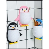 Namaskaram Wall Mounted Penguin Design Toothpaste Holder Unique Wall Mounted Self Adhesive Storage Wall Mount Toothbrush Holder Mobile Stand Multi Colour (Pack of 1)