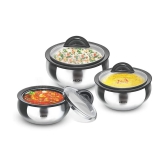 Milton Clarion Jr Stainless Steel Gift Set Casserole with Glass Lid, Set of 3, (610, 1.33 Litres, 1.78 Litres), Steel Plain - Silver