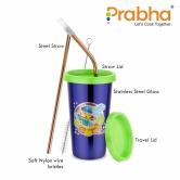 Stainless Steel Tumbler With Silicon Lid & Straws Set | Steel Glass with Lid-Green