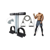 HORSE FIT Double Spring Tummy Trimmer Ab Exerciser and Double Toning Tube for Men and Women - Abs Exercise & Body Toner Equipment for Home Use. Gym & Fitness Kit. - Grey