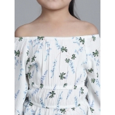 MINI & MING Girls Floral Printed Off-Shoulder Puff Sleeves Gathered Bardot Top