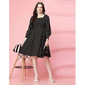 Selvia Crepe Striped Above Knee Womens A-line Dress - Black ( Pack of 1 ) - None