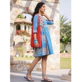 Juniper Cotton Printed Knee Length Womens Fit & Flare Dress - Blue ( Pack of 1 ) - None