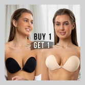 Sticky Push Up Bra (Buy 1 Get 1 Free)-Small (B) / Black + Nude (2 Set)