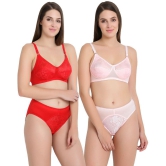 KYODO Multi Color Lycra Bra and Panty Set - Pack of 2 - None