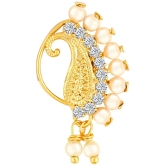 Vivastri Gold Plated Red Stone with Peals Alloy Maharashtrian Nath Nathiya./ Nose Pin for Women &Girls VIVA1008NTH-Press - White