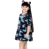 Naughty Ninos Girls Navy Blue Floral Printed Fit & Flared Dress - None