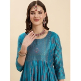 Rangita Women Turquoise Chanderi Embroidered Calf Length Anarkali Kurti - None