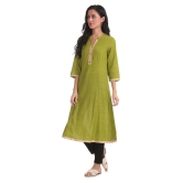 Karigari Green Cotton Princess cut Kurti - S