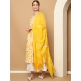 Printed yellow flowers flared kurta pallazos dupatta set-XL / Yellow