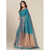 Om Shantam Sarees - Teal Banarasi Silk Saree With Blouse Piece ( Pack of 1 ) - Teal