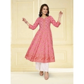 Rangita Women Rayon Coral Embellished Calf Length Anarkali Kurti - None