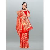 Om Shantam Sarees - Red Banarasi Silk Saree With Blouse Piece ( Pack of 1 ) - Red