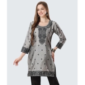 Meher Impex Art Silk Printed Straight Womens Kurti - Grey ( Pack of 1 ) - None