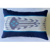 Ikat Bold Design Printed Cotton White and Blue Lumbar Cushion Cover Size 12x18