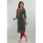 offline selection - Green Cotton Blend Women''s Straight Kurti ( Pack of 1 ) - None