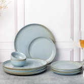 Handcrafted Chip Resistance Porcelain Dinner Set, 12 Pieces Dish Set Serving for 4, Microwave and Dishwasher Safe, Bone-ash Free, Crockery Set for Dining and Gifting, Arctic Blue