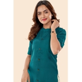 Glomee - Teal Cotton Womens Front Slit Kurti ( Pack of 1 ) - None