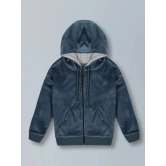 PlumTree Girls Crown Stone Velour Zip Through Hoodie- MidNight Blue - None