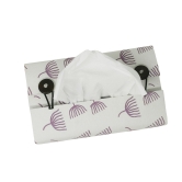 Tissue box cover  white with light mauve dandelion print