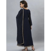 Janasya Georgette Printed Flared Womens Kurti with Dupatta - Navy Blue ( Pack of 1 ) - None