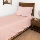 Solid Colour 100% Cotton, 270 TC Single Bedsheet with Frill Pillow Cover Peach