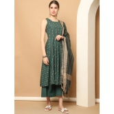 Green Woven Design Kantha Work Kurta with Palazzos & With Dupatta-XXL / Green