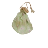 Green and gold brocade drawstring bag