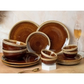 Handcrafted Stoneware Reactive Glaze Ceramic Dinner Set, 14 Pieces Serving for 4, Microwave and Dishwasher Safe, Bone-ash Free, Crockery Set for Dining and Gifting, Peanut Brown