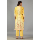 Yellow straight fit printed Kurta set with Dupatta