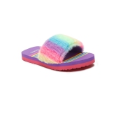 ONYC Kids Slippers for Girls, Premium Rainbow Fur Sliders, Purple