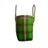 Green and Brown Handwoven Tote Bag with Magnetic Snap Closure