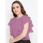 Women Mauve Ruffle Top With Flutter Sleeves