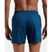 Jockey 8222 Men Super Combed Cotton Woven Checkered Inner Boxers - Seaport Teal & Black (Pack of 2) - None